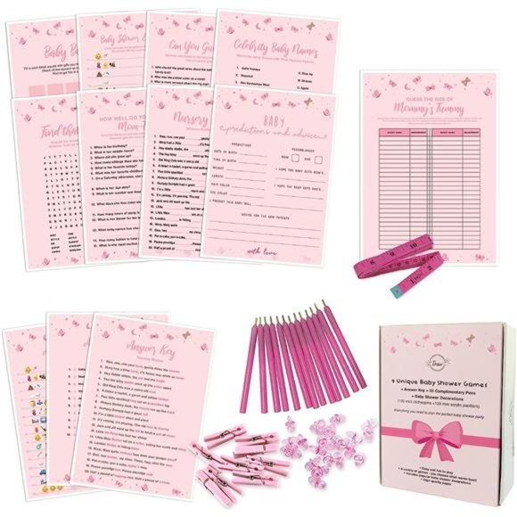 Dessie Baby Shower Games for Girls -Ultimate Baby Shower Game Set -9 UniqueGames